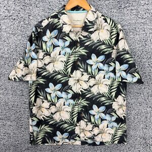 Tommy Bahama Shirt Mens Large Floral Linen Hawaiian Floral Camp Collar Button Up